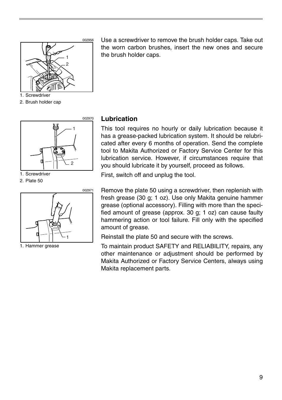 Lubrication | Makita HM1303B User Manual | Page 9 / 16