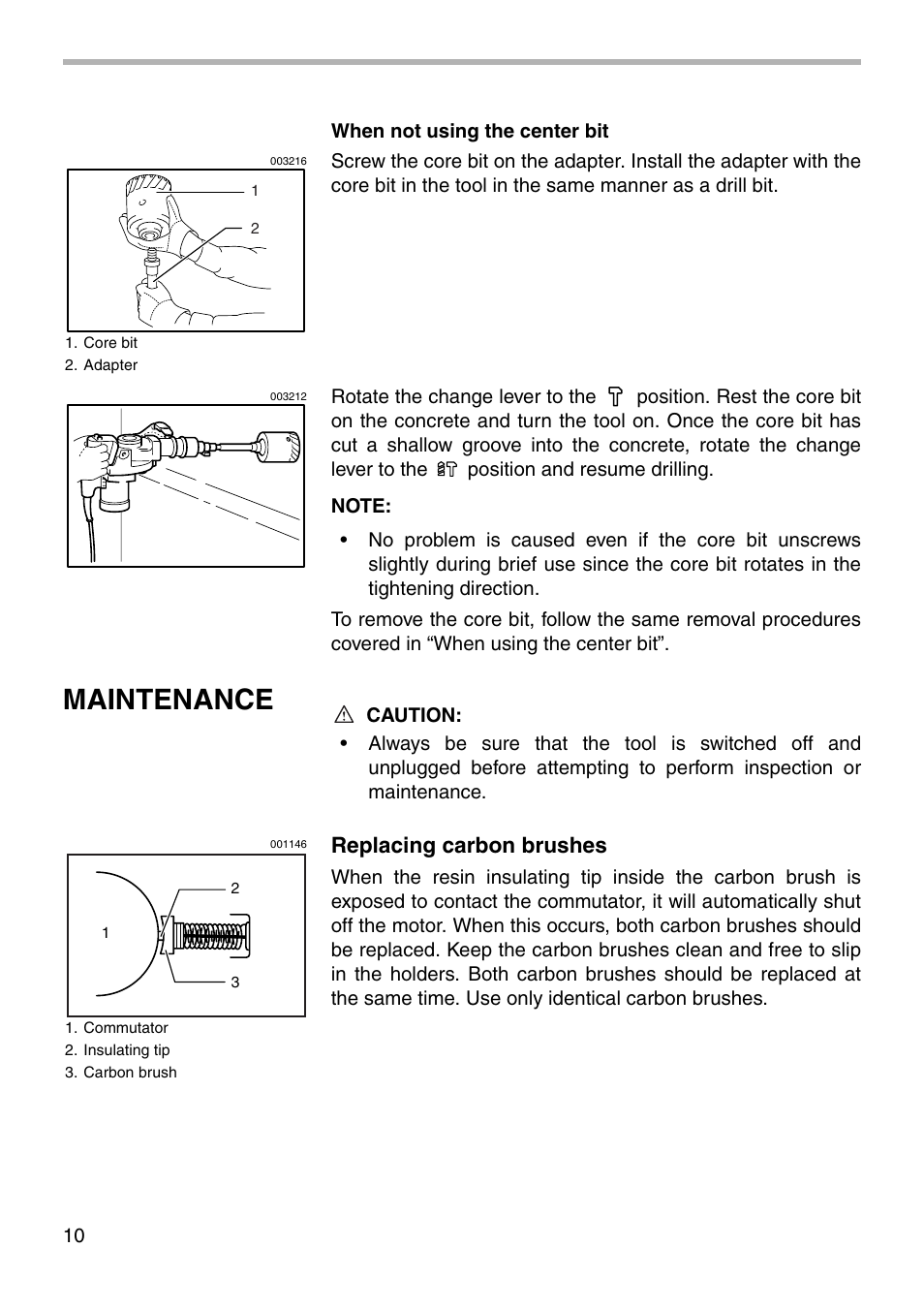 Maintenance, Replacing carbon brushes | Makita HR5000 003101 User Manual | Page 10 / 16