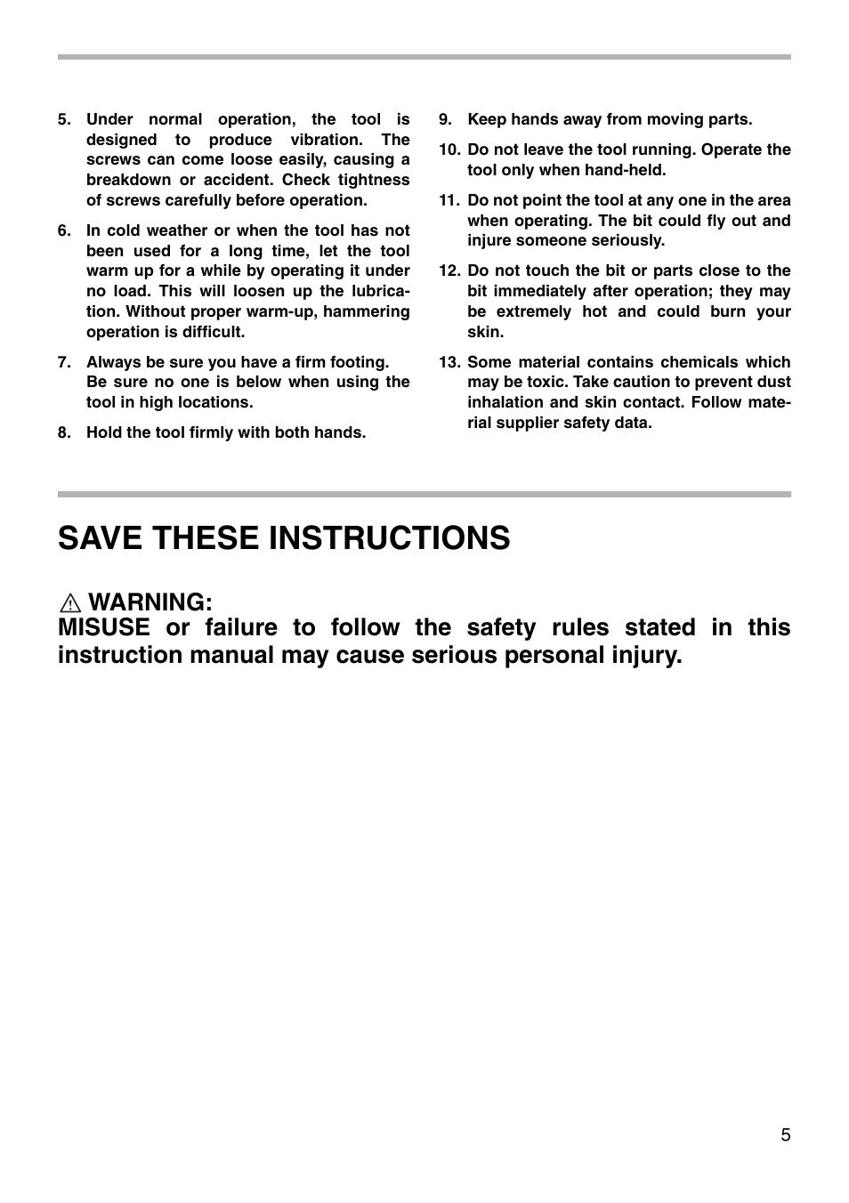 Save these instructions | Makita HR5000 003101 User Manual | Page 5 / 16