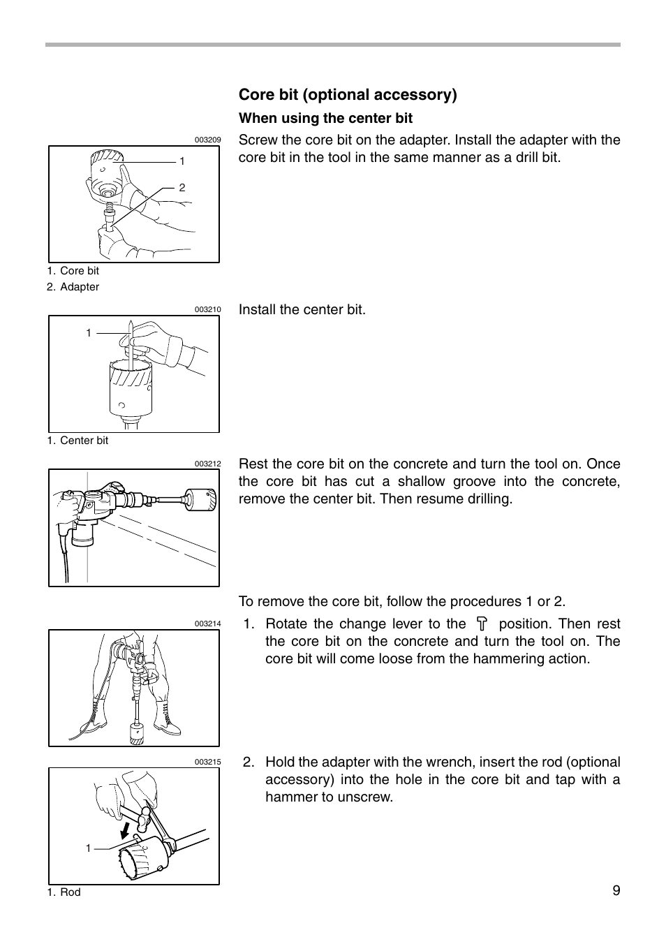 Core bit (optional accessory) | Makita HR5000 003101 User Manual | Page 9 / 16