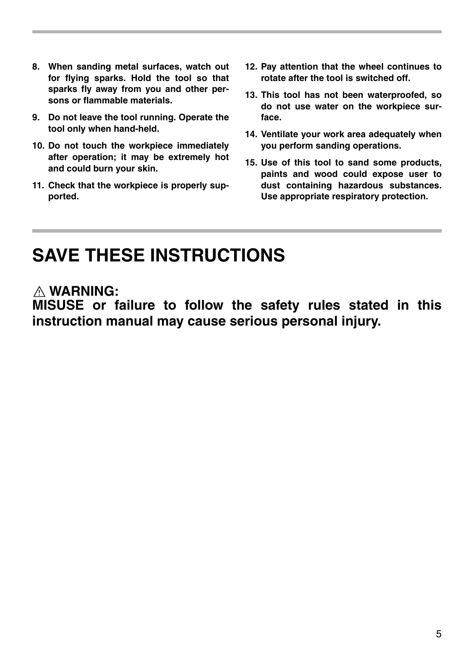 Save these instructions | Makita 9207SPB User Manual | Page 5 / 16