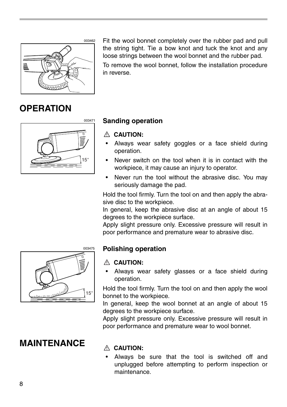 Operation, Maintenance | Makita 9207SPB User Manual | Page 8 / 16