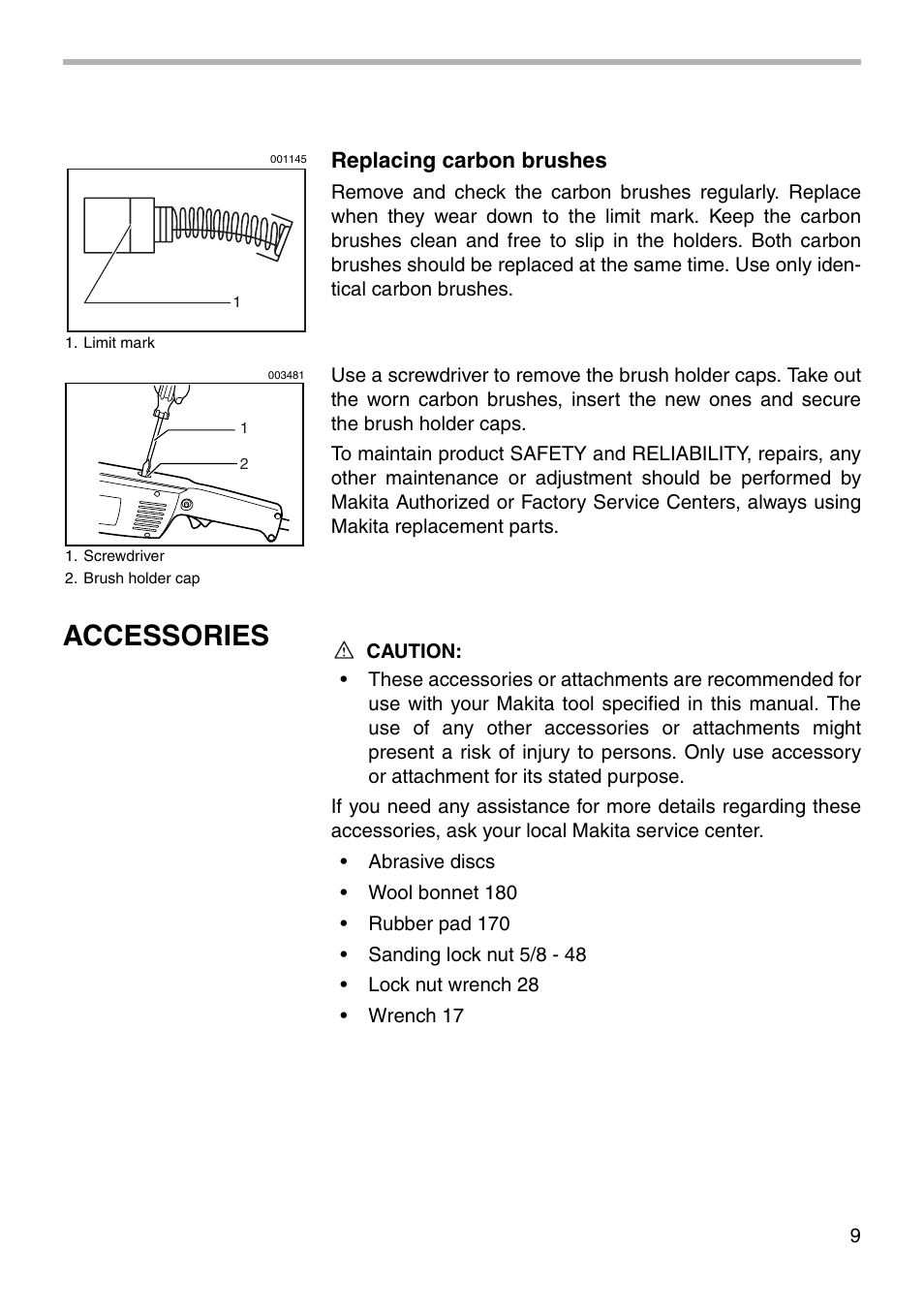 Accessories | Makita 9207SPB User Manual | Page 9 / 16