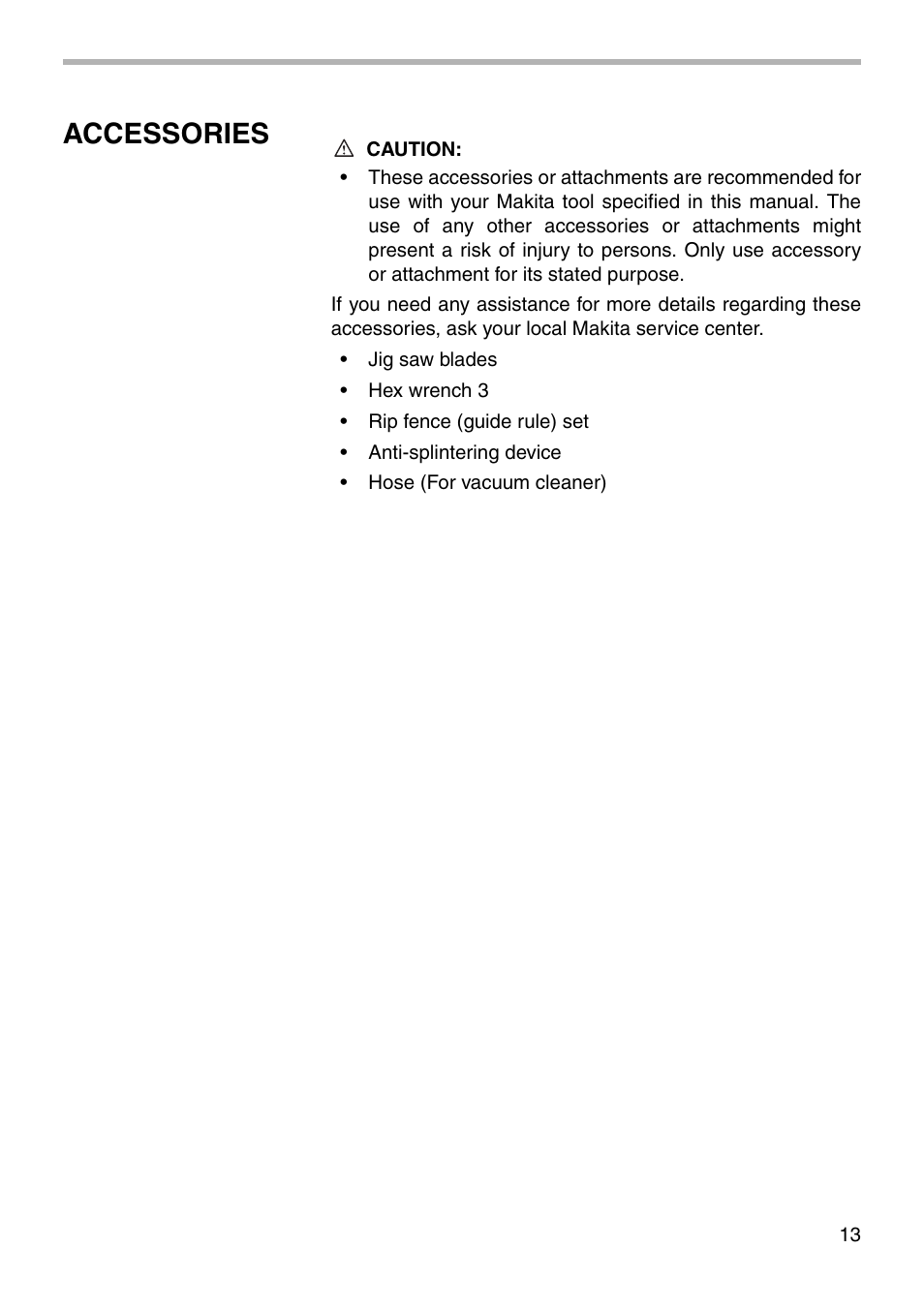 Accessories | Makita 4323 User Manual | Page 13 / 20