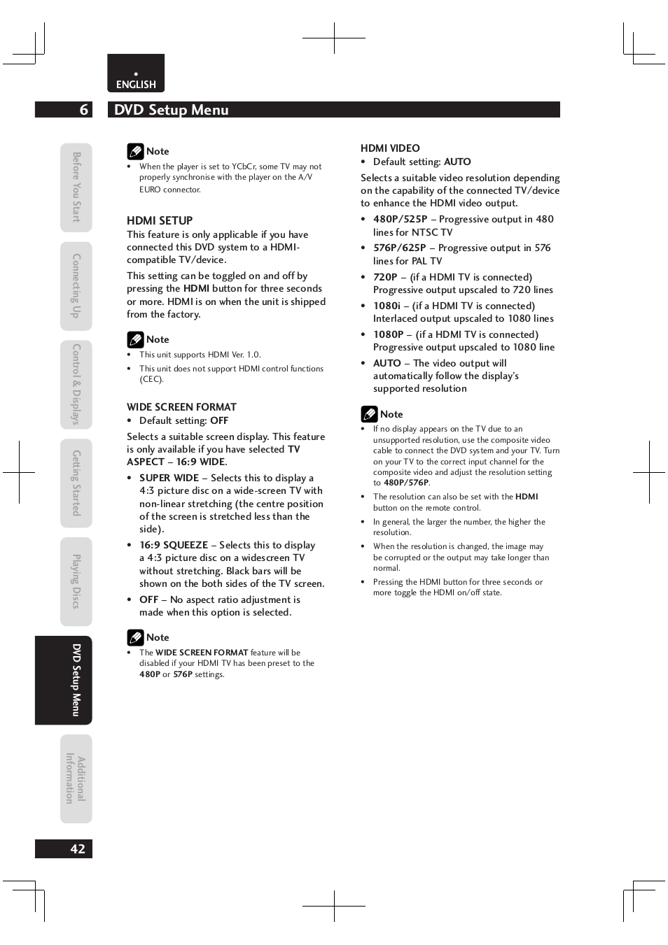 Dvd setup menu 6 | Marantz Dv4003 User Manual | Page 42 / 54