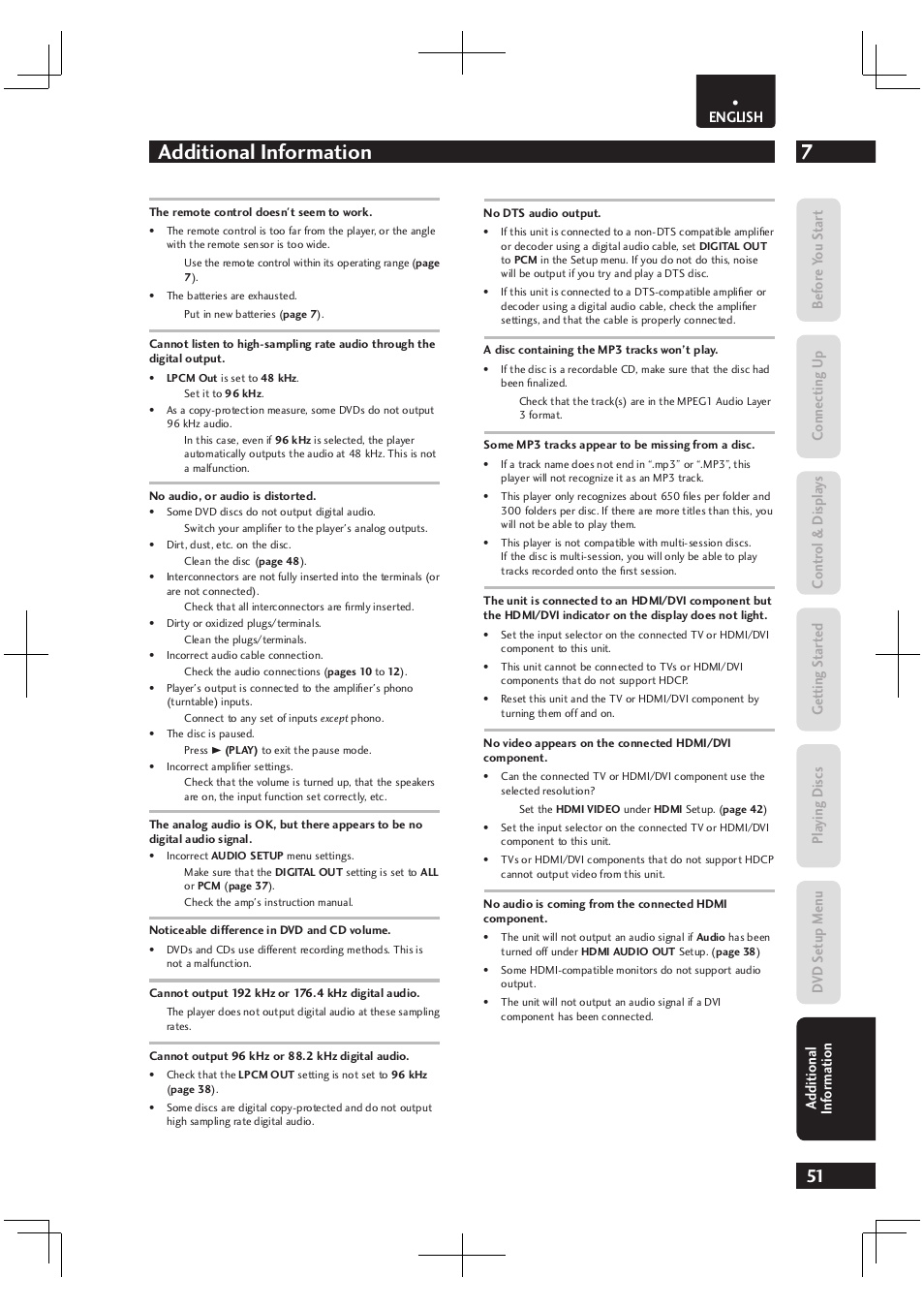 7additional information | Marantz Dv4003 User Manual | Page 51 / 54