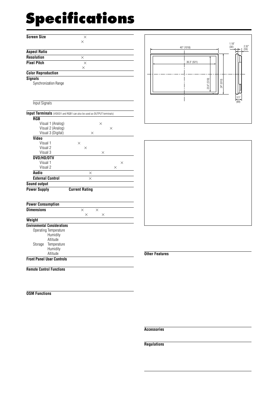 Specifications | Marantz PD4220V User Manual | Page 56 / 60