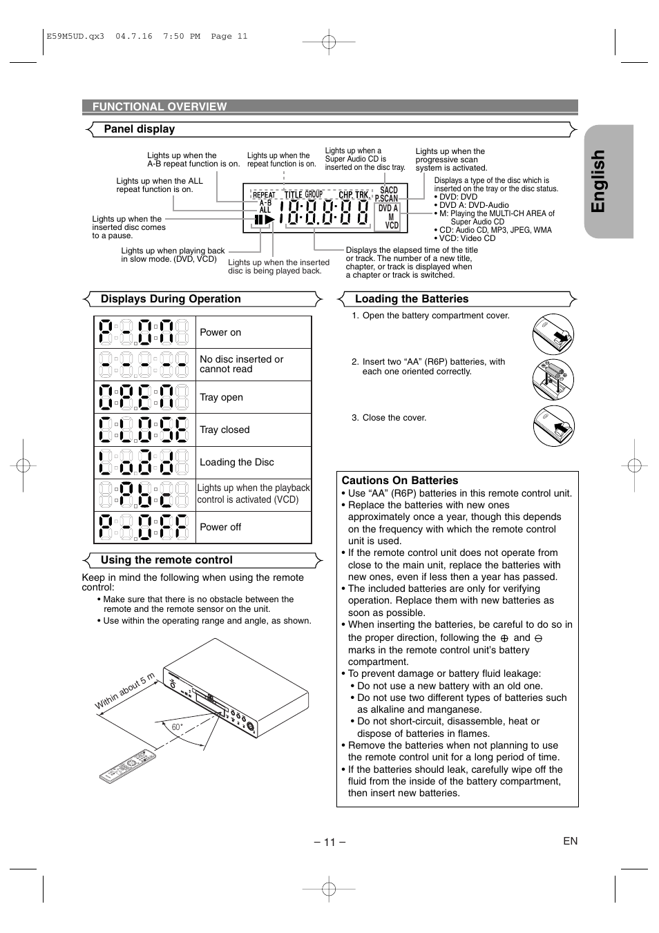 English | Marantz DV6500 User Manual | Page 11 / 32