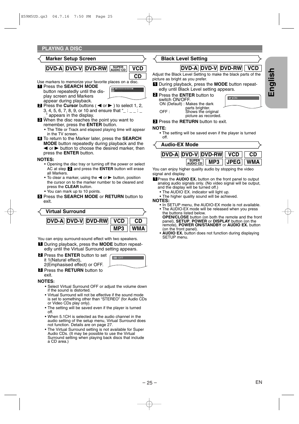 English | Marantz DV6500 User Manual | Page 25 / 32