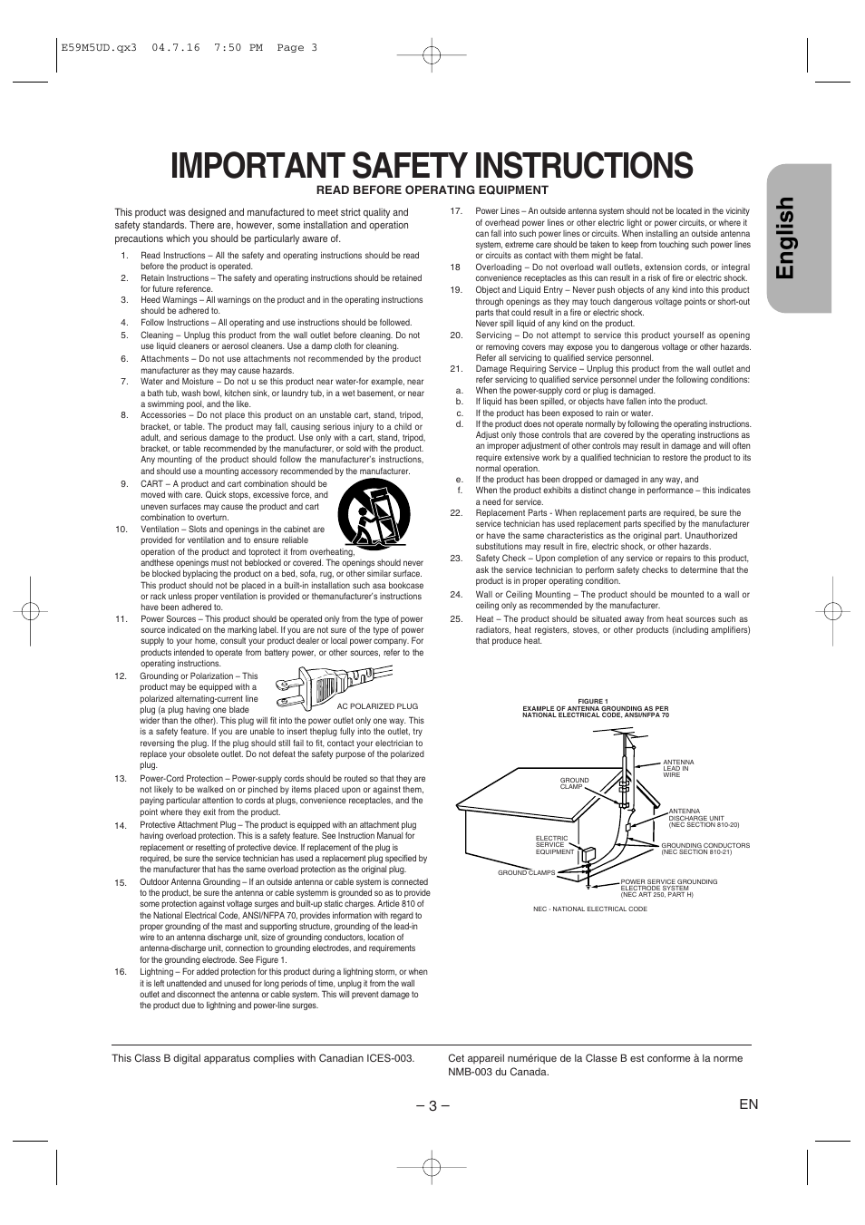 Important safety instructions, English | Marantz DV6500 User Manual | Page 3 / 32