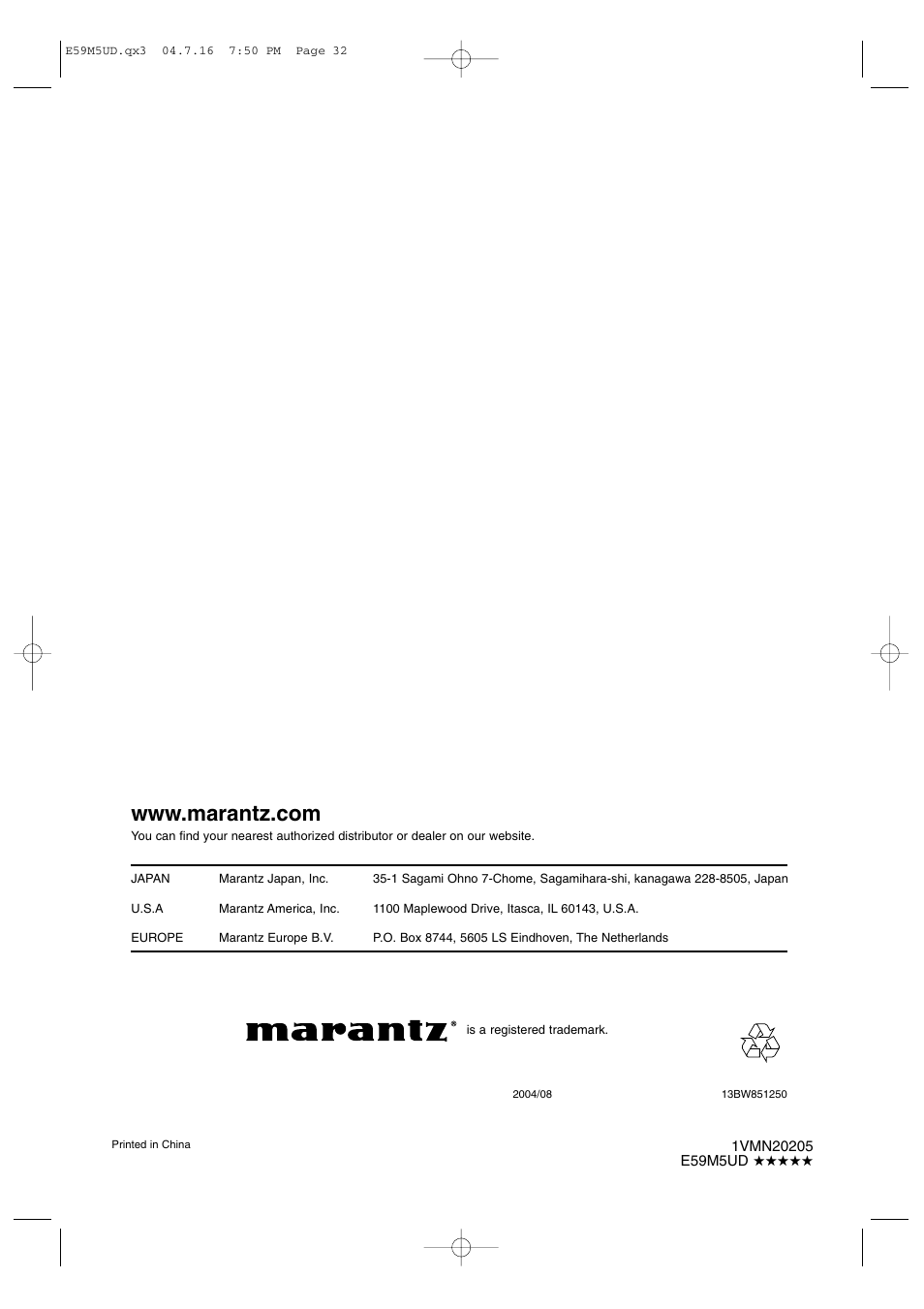 Marantz DV6500 User Manual | Page 32 / 32