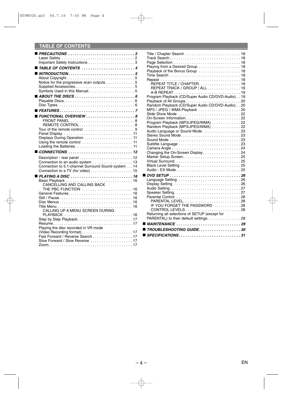 Marantz DV6500 User Manual | Page 4 / 32
