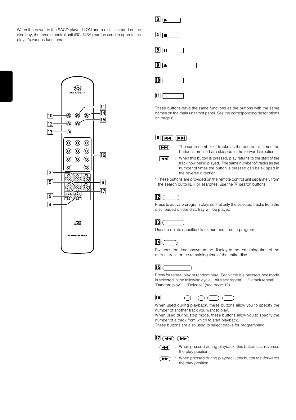Remote control unit rc-14sa | Marantz SA-14 User Manual | Page 10 / 18