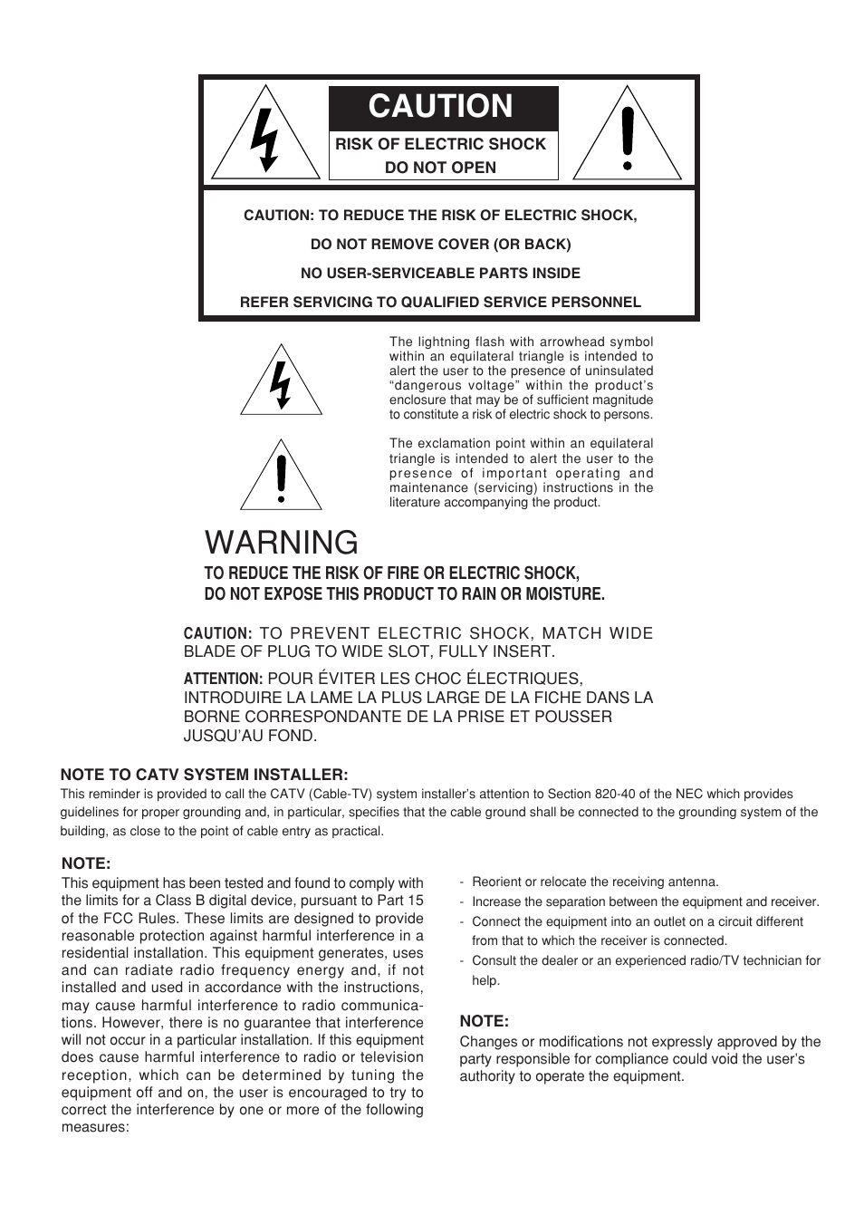 Caution, Warning | Marantz SR9200 User Manual | Page 2 / 53