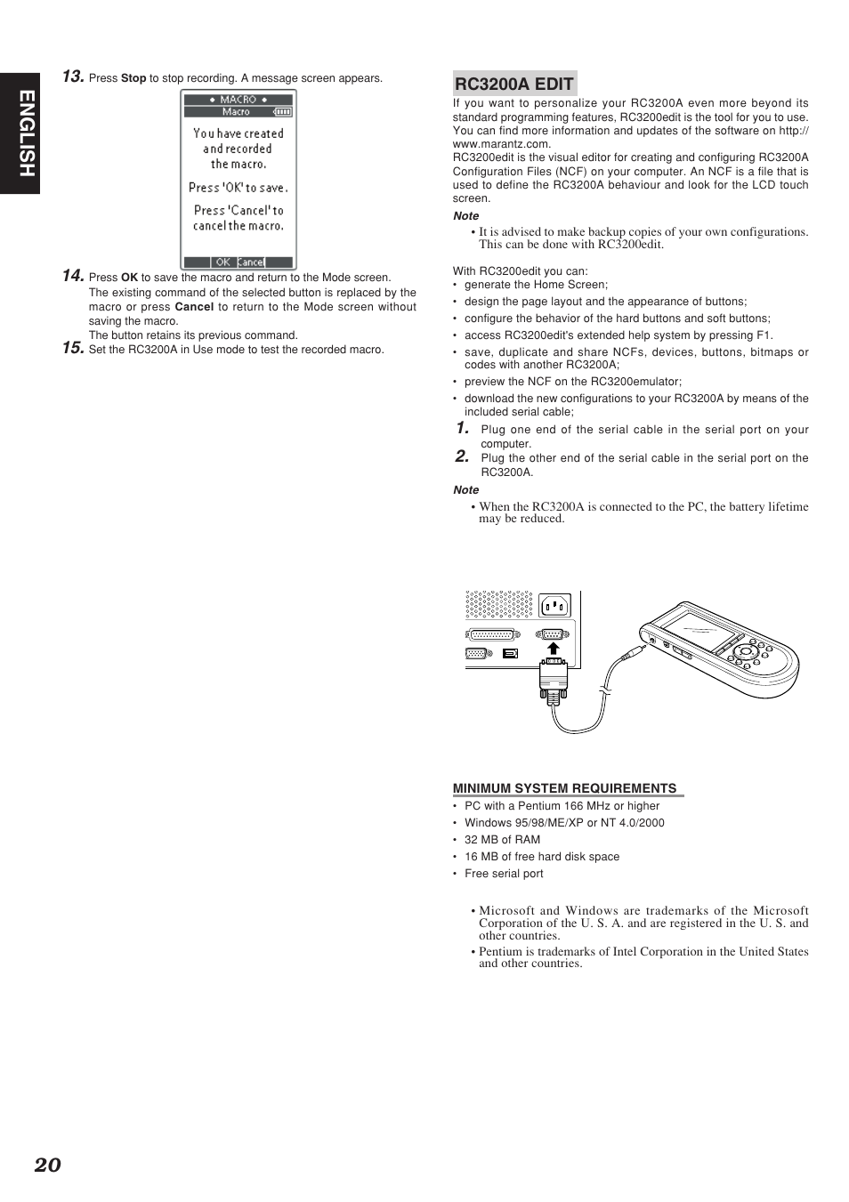 20 english, Rc3200a edit | Marantz SR9200 User Manual | Page 24 / 53