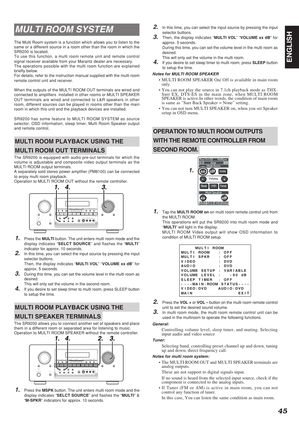 Multi room system, 45 english | Marantz SR9200 User Manual | Page 49 / 53