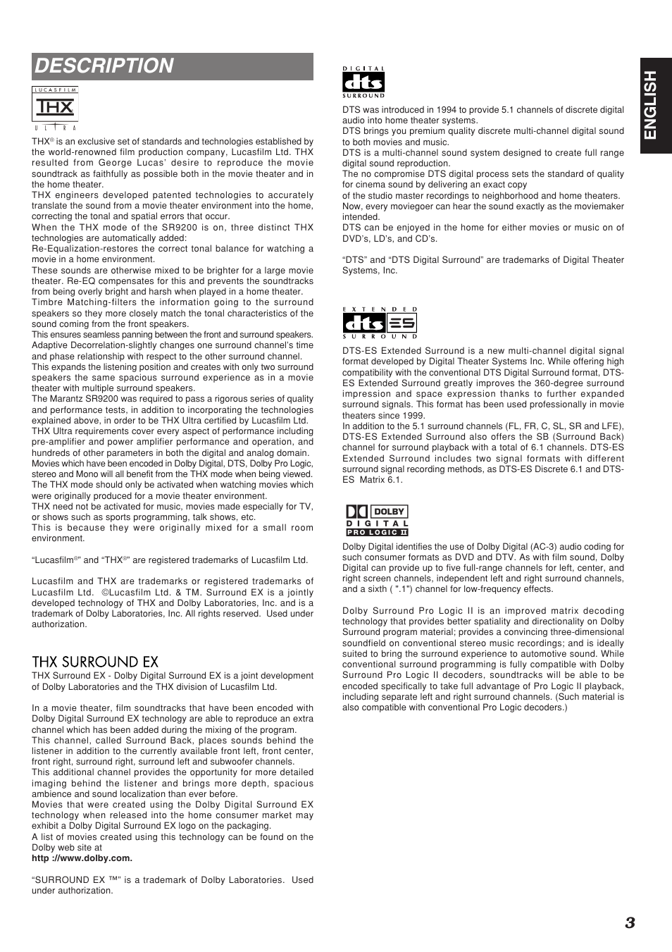 Description, 3english | Marantz SR9200 User Manual | Page 7 / 53