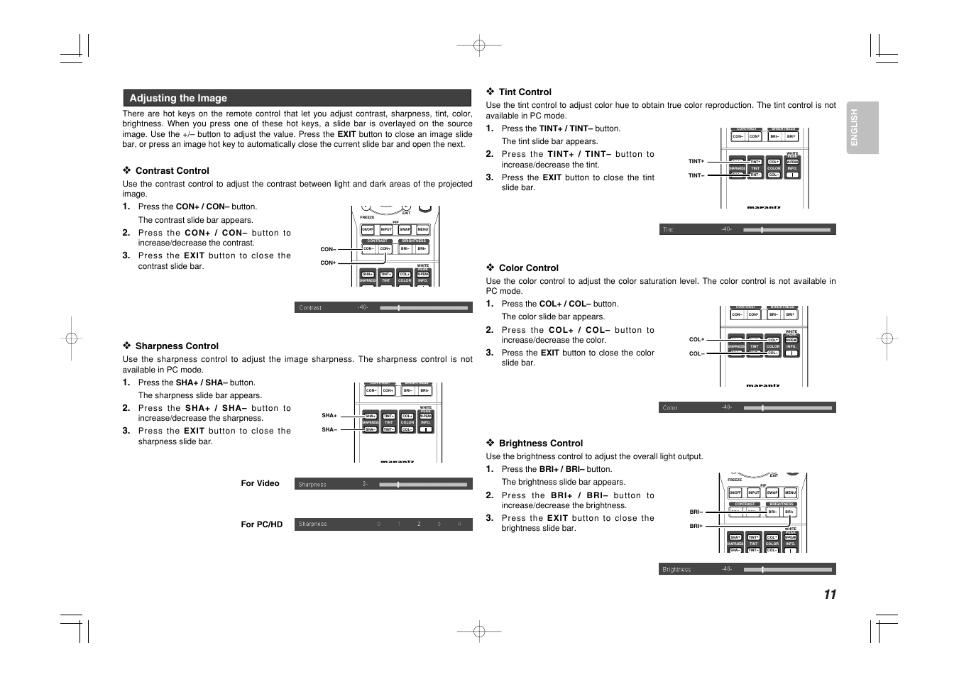 Adjusting the image | Marantz VP8600 User Manual | Page 16 / 32