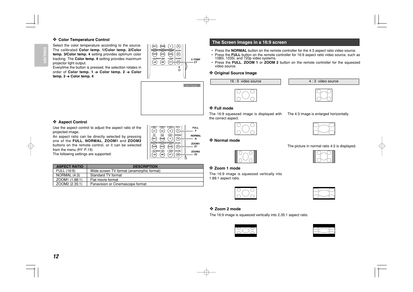 The screen images in a 16:9 screen | Marantz VP8600 User Manual | Page 17 / 32