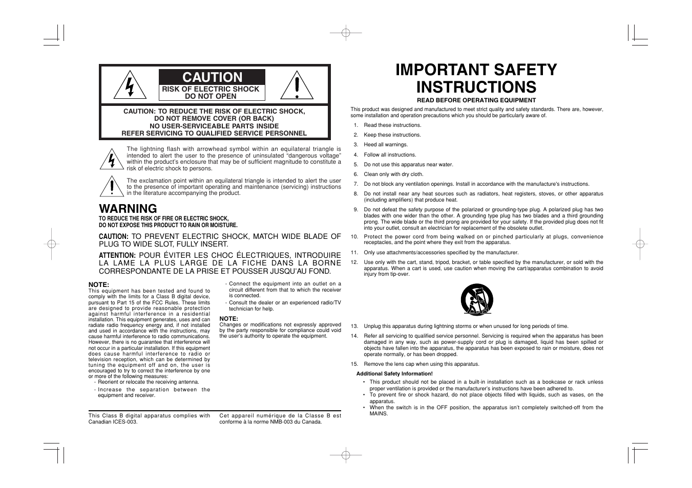 Important safety instructions, Caution, Warning | Marantz VP8600 User Manual | Page 2 / 32