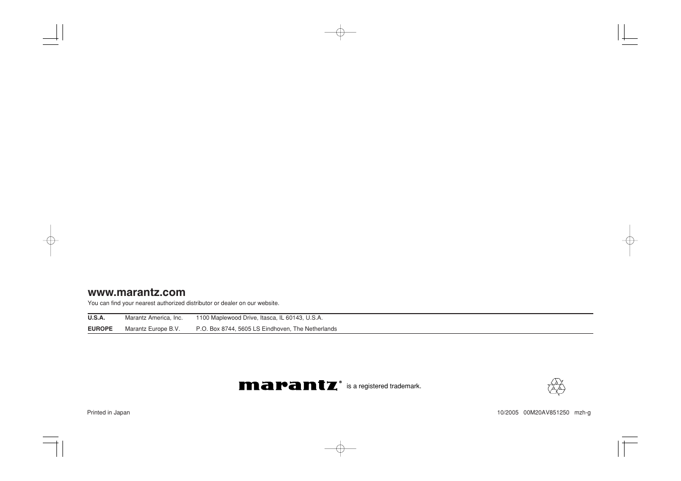 Marantz VP8600 User Manual | Page 32 / 32