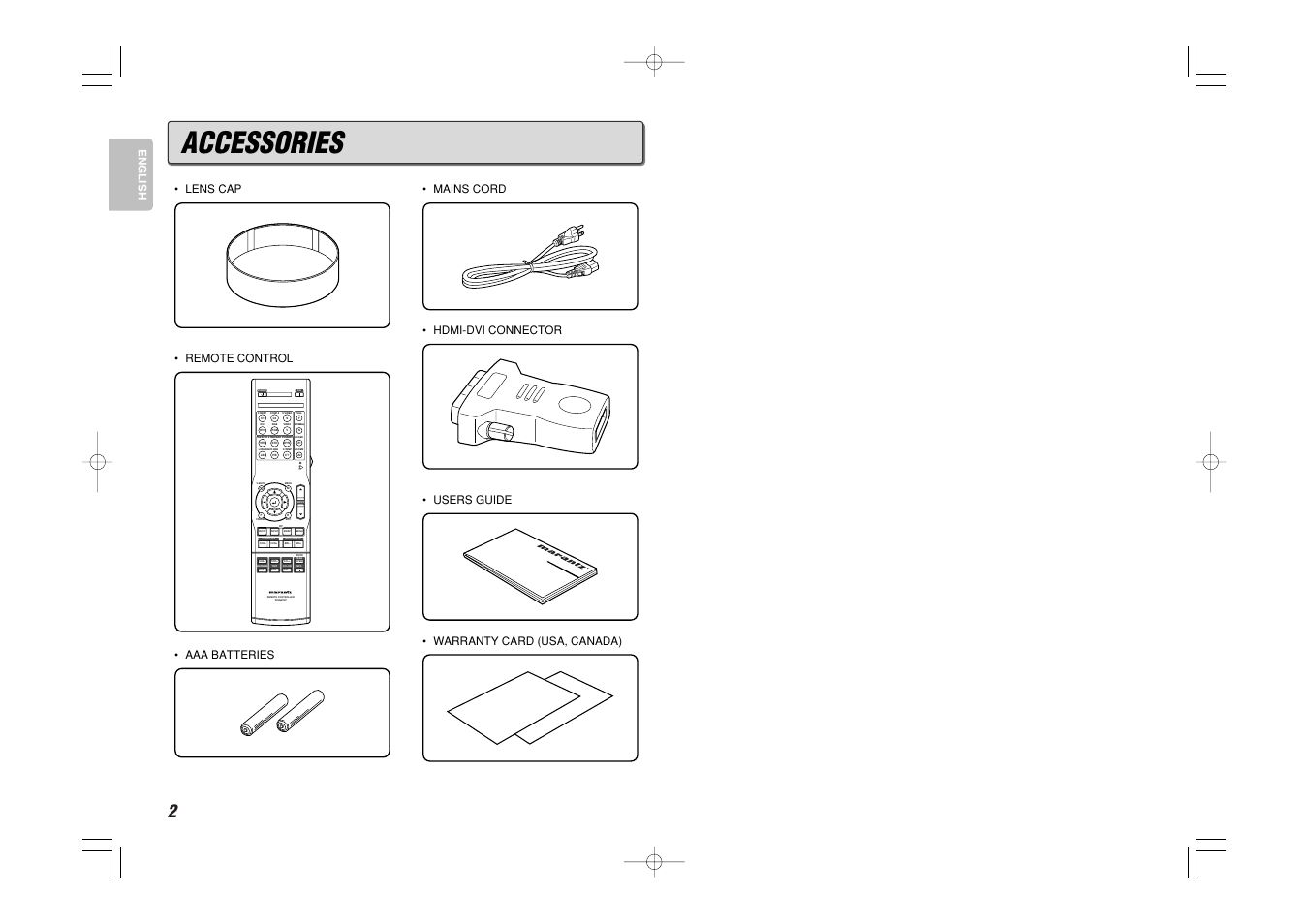 Accessories | Marantz VP8600 User Manual | Page 7 / 32