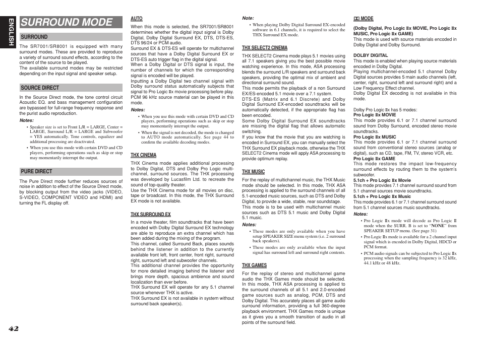 Surround mode | Marantz SR8001 User Manual | Page 45 / 79