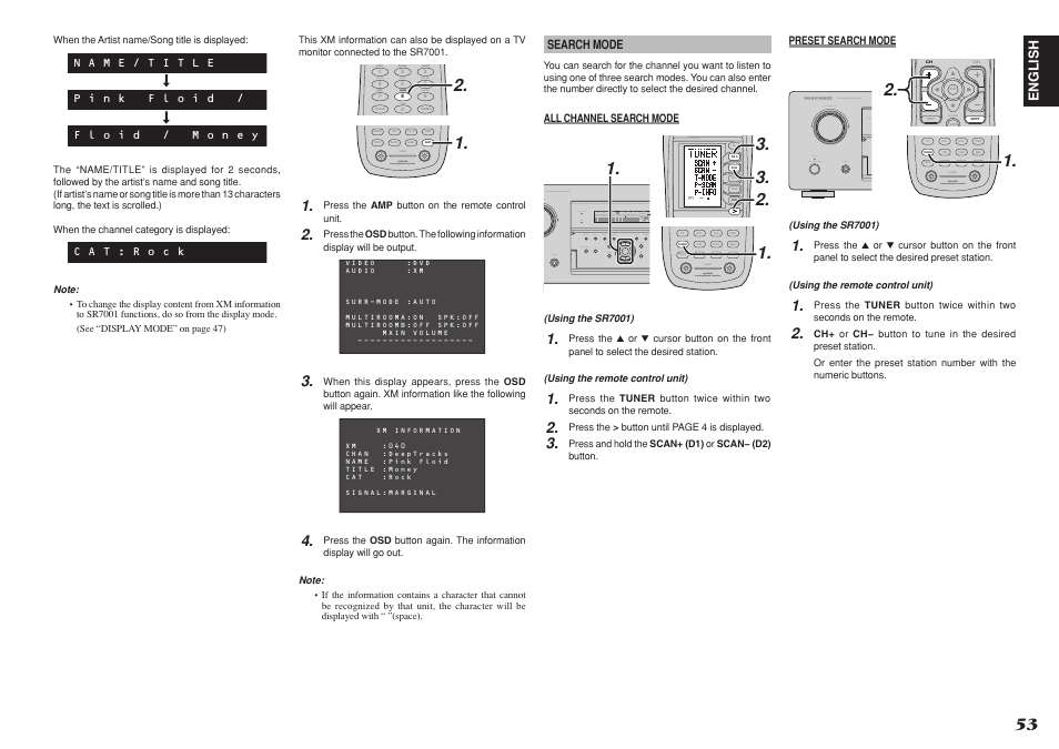 Test ch.sel surr disp osd, Learning remote controller rc8500sr, Use page | Lip.sync | Marantz SR8001 User Manual | Page 56 / 79