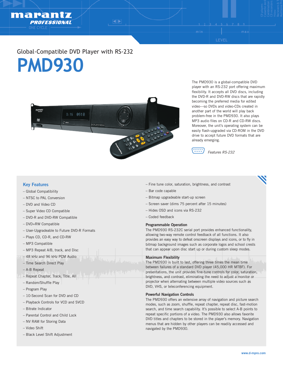 Marantz PMD930 RS-232C User Manual | 2 pages