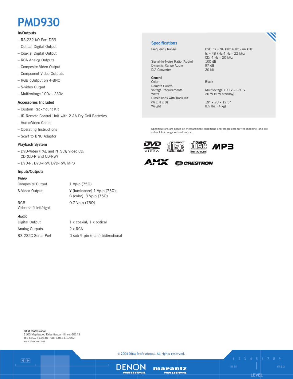 Pmd930 | Marantz PMD930 RS-232C User Manual | Page 2 / 2