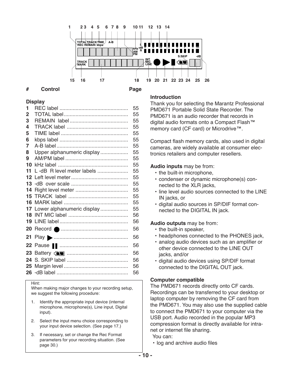Marantz PMD671 User Manual | Page 10 / 63