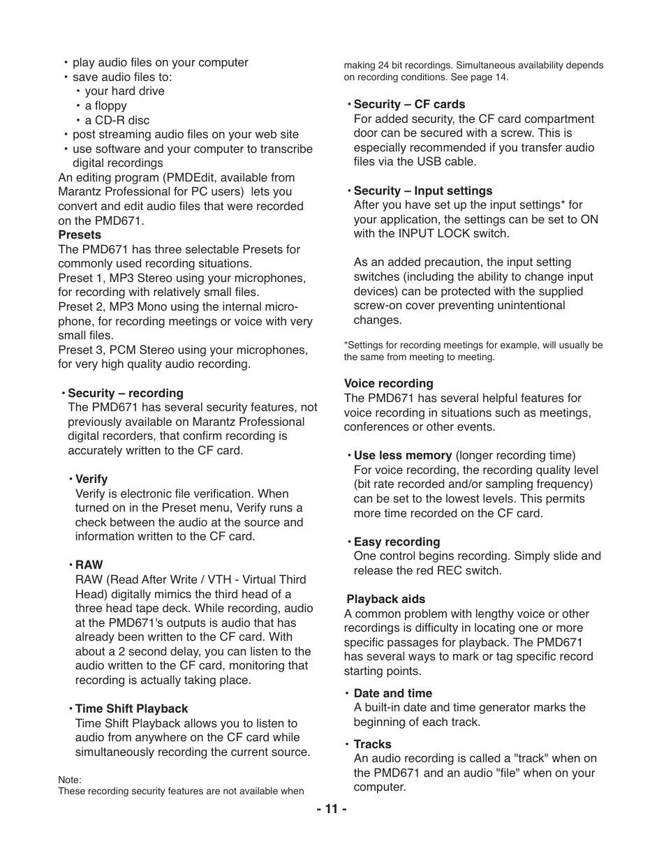 Marantz PMD671 User Manual | Page 11 / 63