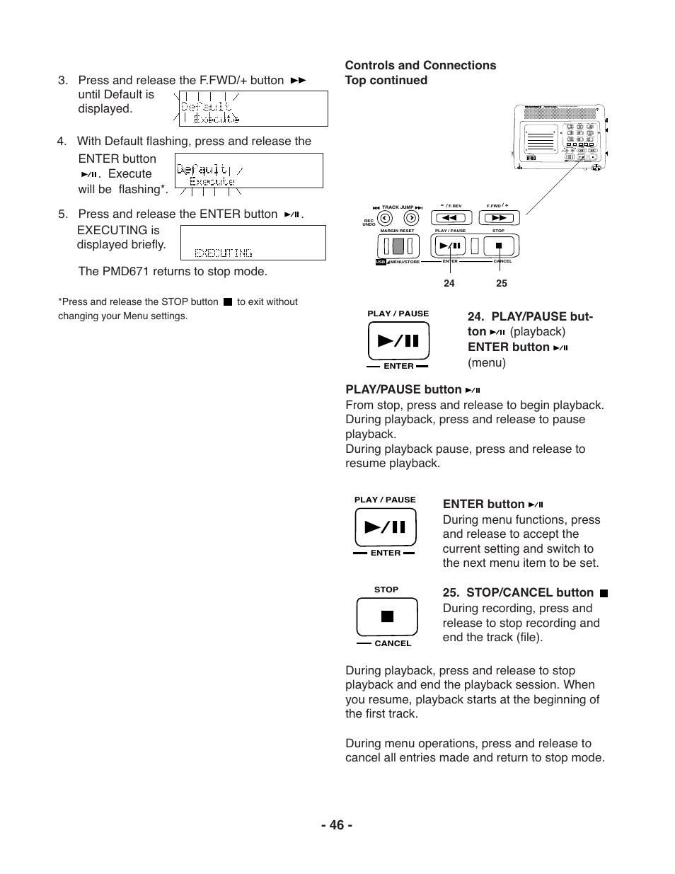 Controls and connections top continued | Marantz PMD671 User Manual | Page 46 / 63