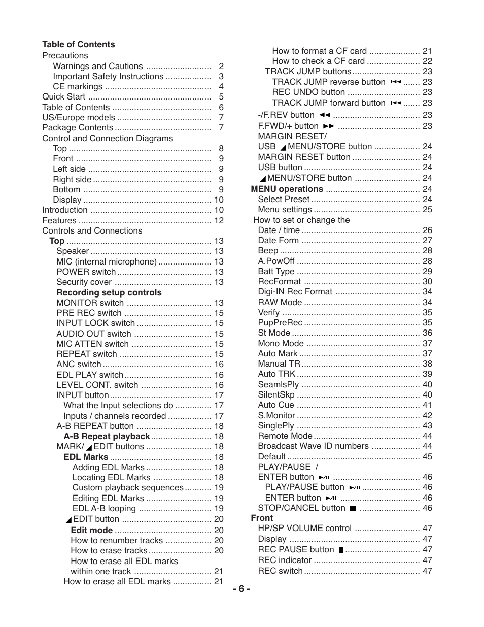 Marantz PMD671 User Manual | Page 6 / 63
