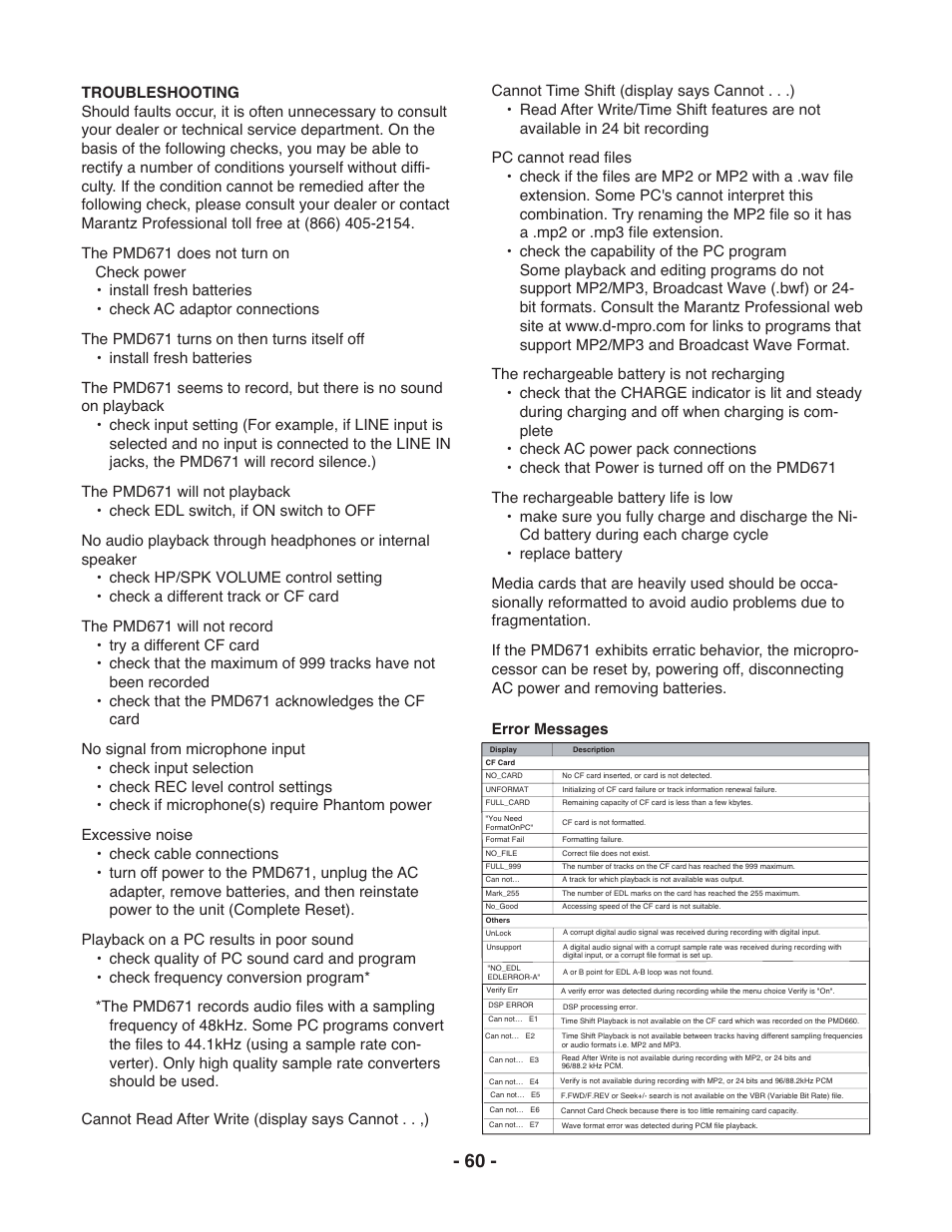 Marantz PMD671 User Manual | Page 60 / 63