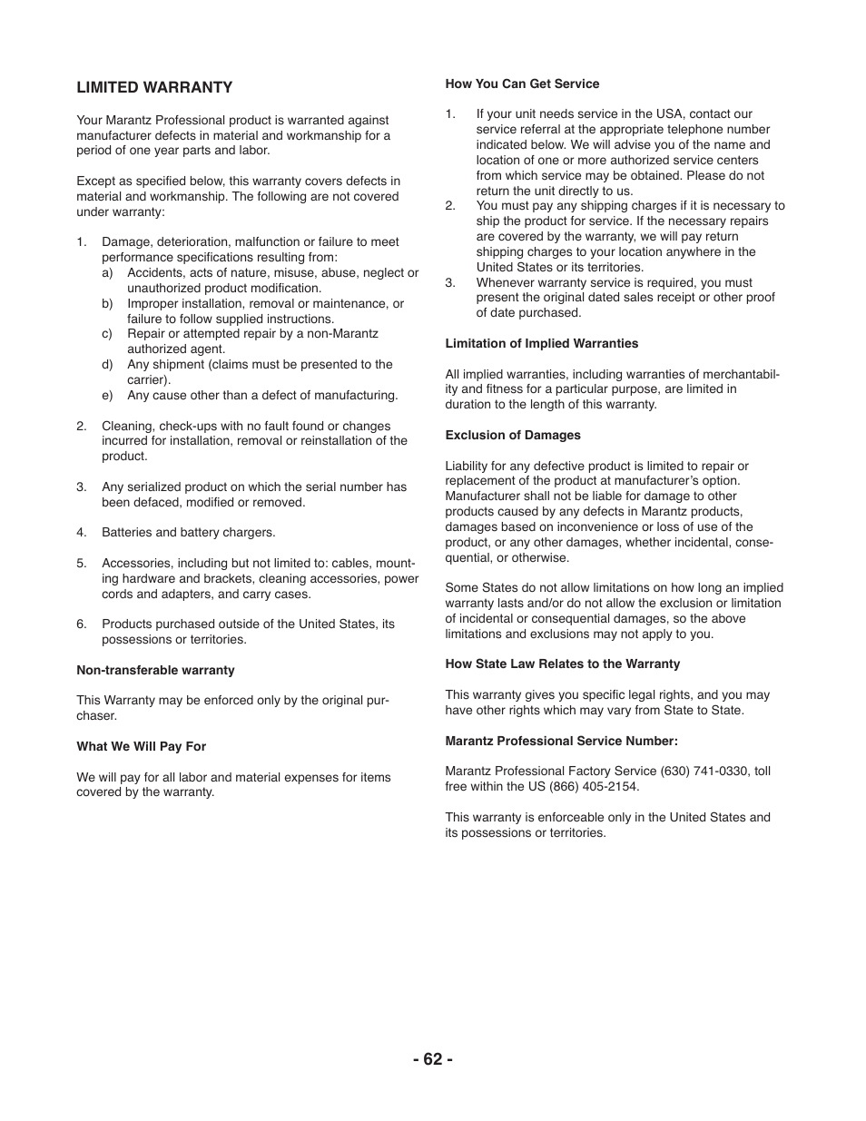 Marantz PMD671 User Manual | Page 62 / 63