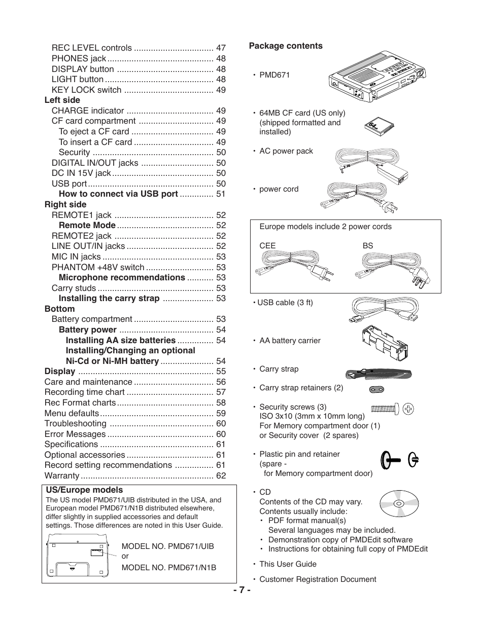 Marantz PMD671 User Manual | Page 7 / 63