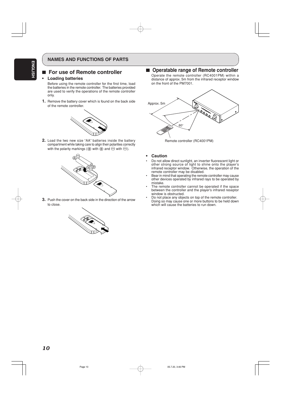 77 for use of remote controller, 77 operatable range of remote controller | Marantz PM7001 User Manual | Page 15 / 21