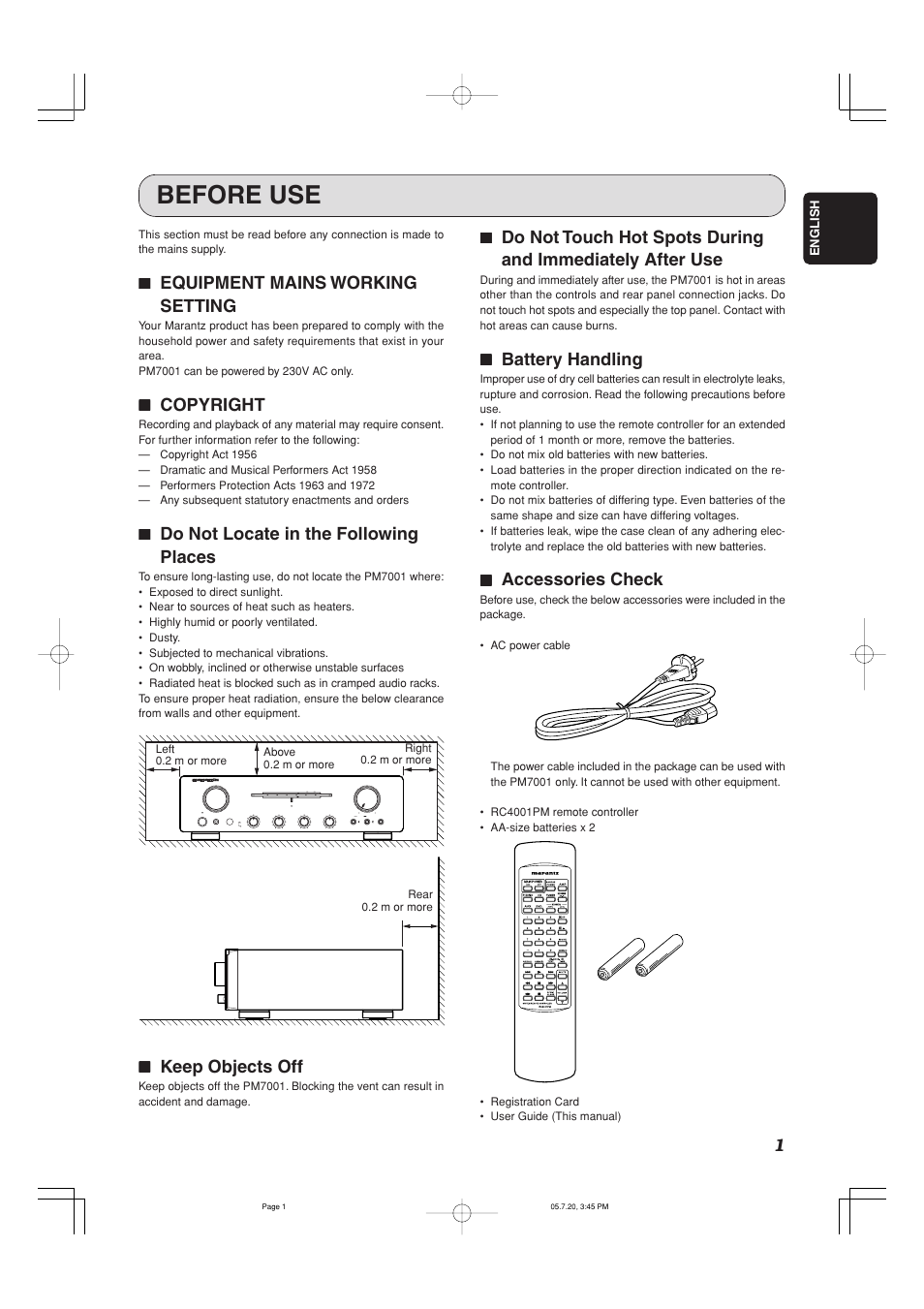 Before use | Marantz PM7001 User Manual | Page 6 / 21