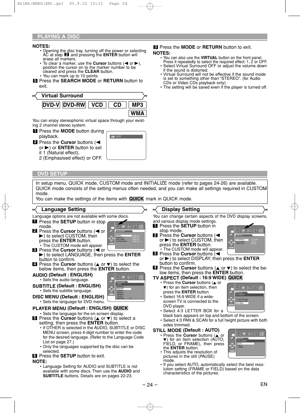 Wma mp3 cd vcd dvd-rw dvd-v | Marantz DV4610 User Manual | Page 24 / 30