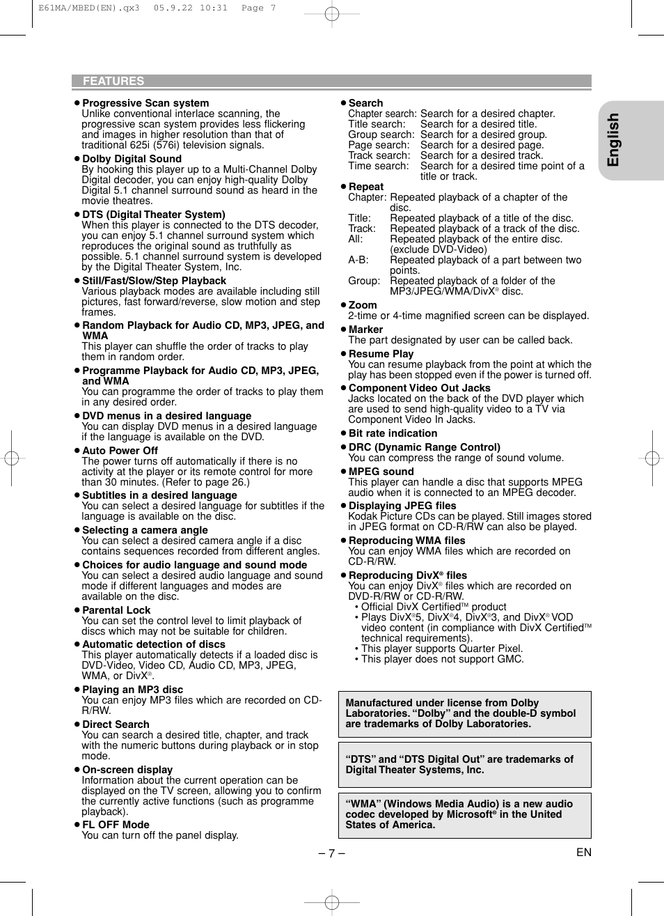 English | Marantz DV4610 User Manual | Page 7 / 30