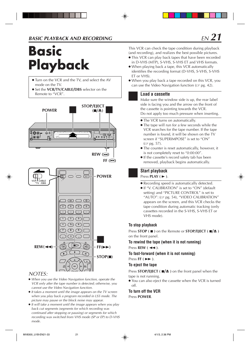 Basic playback, Basic playback and recording | Marantz MV8300 User Manual | Page 21 / 88
