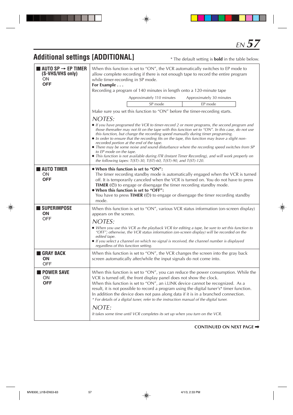 Additional settings [additional | Marantz MV8300 User Manual | Page 57 / 88