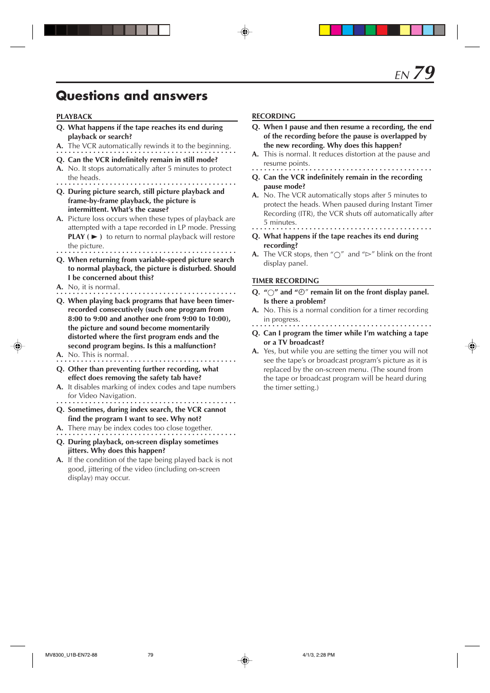 Questions and answers | Marantz MV8300 User Manual | Page 79 / 88