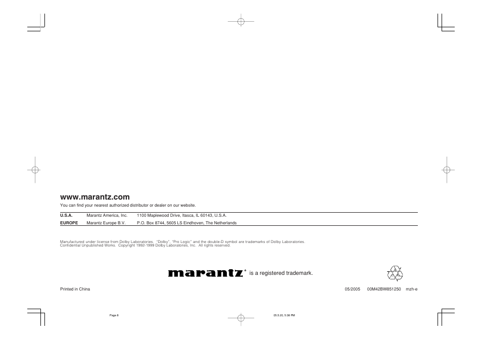 Marantz SR4600 User Manual | Page 41 / 41