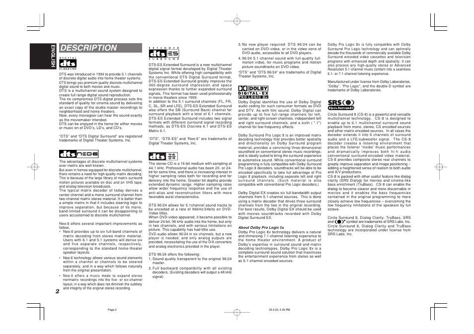 Description | Marantz SR4600 User Manual | Page 5 / 41