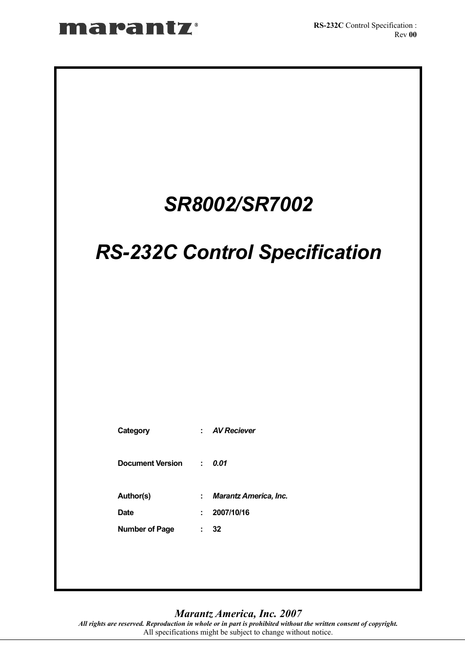 Marantz SR7002 User Manual | 32 pages