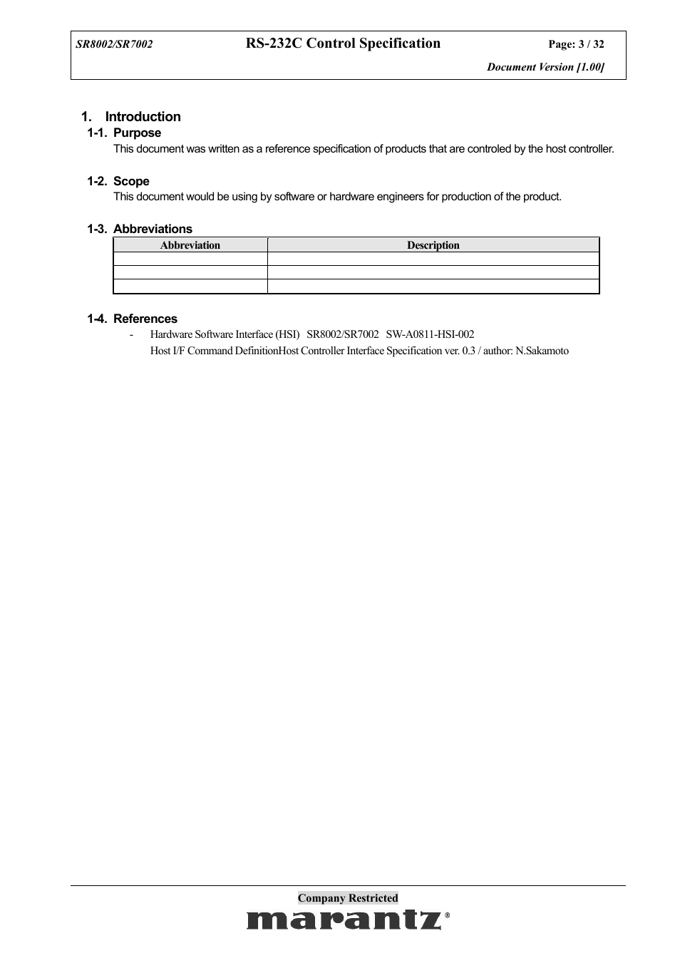 Rs-232c control specification | Marantz SR7002 User Manual | Page 3 / 32