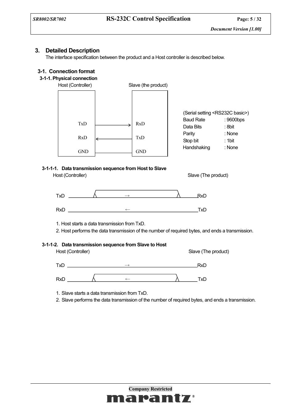 Rs-232c control specification | Marantz SR7002 User Manual | Page 5 / 32