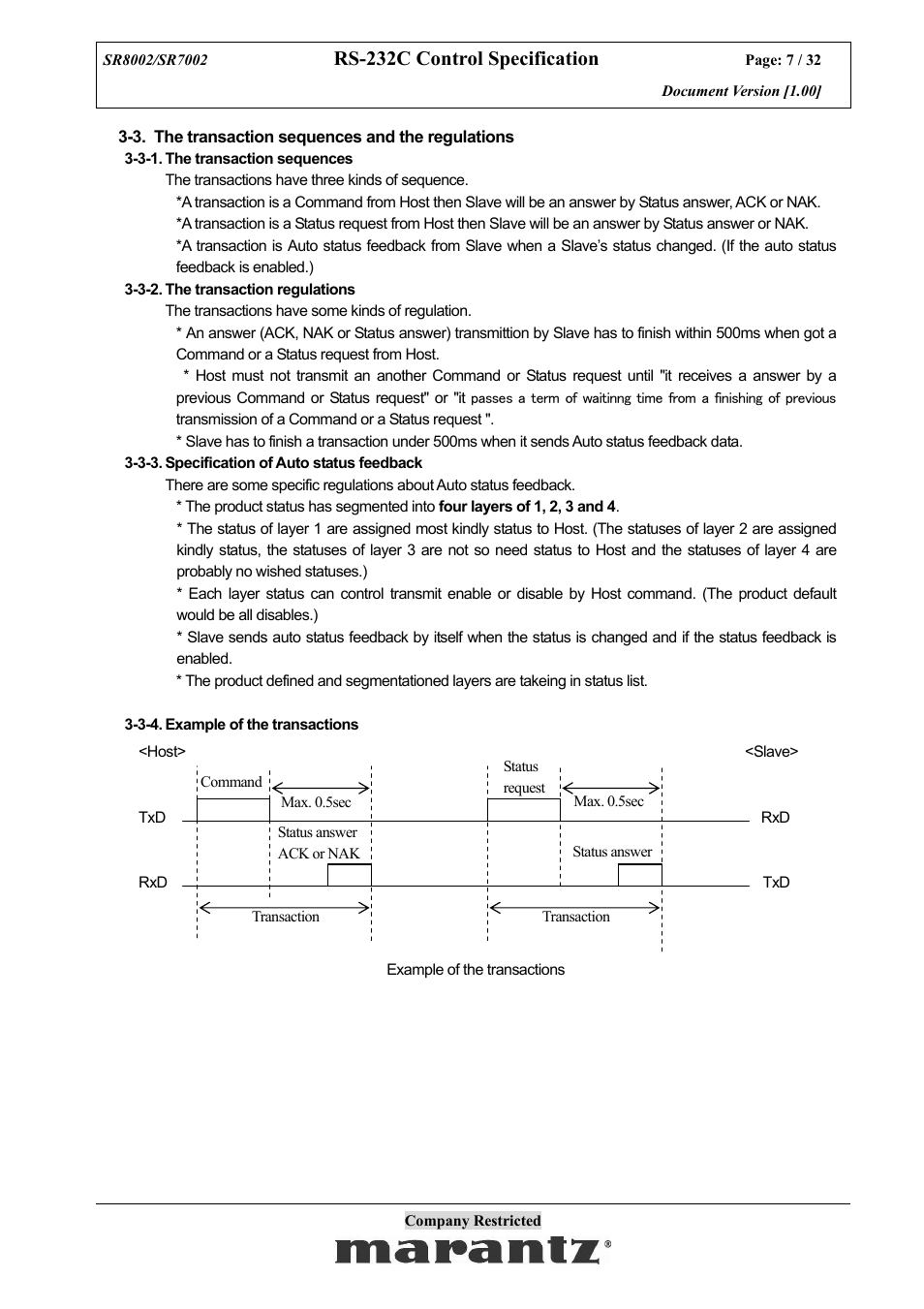 Rs-232c control specification | Marantz SR7002 User Manual | Page 7 / 32